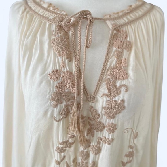 Lucky Brand Floral Embroidered Boho Fairy Peasant Style Billow Sleeves Blouse - Picture 5 of 14